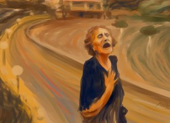 Η συγκλονιστική φωτογραφία της 81χρονης γιαγιάς στη φωτιά της Εύβοιας και το σκίτσο που μοιάζει με την «Κραυγή» του Μουνκ